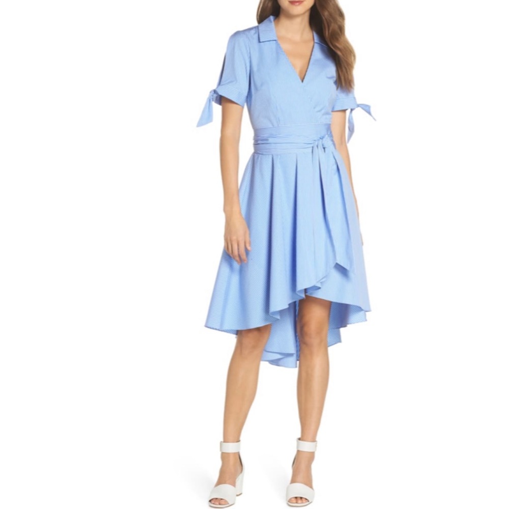 ELIZA J Stripe Faux Wrap Shirtdress Size 4P